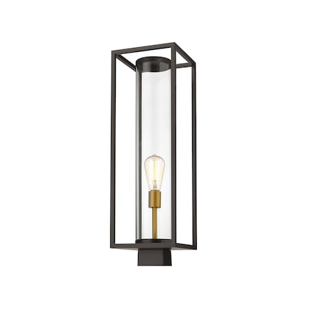 Dunbroch 1 Light Outdoor Post Mount Fixture, Deep Bronze + Outdoor Brass & Clear